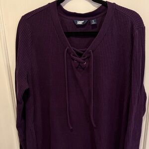 Lands' End Women's XL Dark Purple Lace-Up Long Sleeve Top